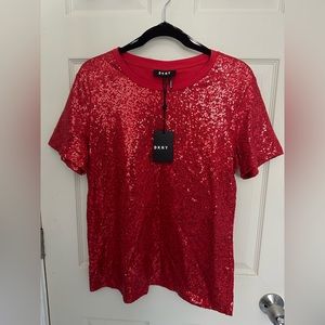 DKNY Red Sequin Top